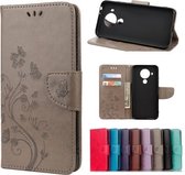 Voor Nokia 5.4 Butterfly Flower Pattern Horizontale Flip Leather Case met houder & kaartsleuven & portemonnee (grijs)