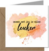 Tallies Cards - greeting - ansichtkaarten - Met jou is alles Leuker - Aquarel  - Set van 4 wenskaarten - Inclusief kraft envelop - valentijnskaart - valentijn  - moeder - mama - li