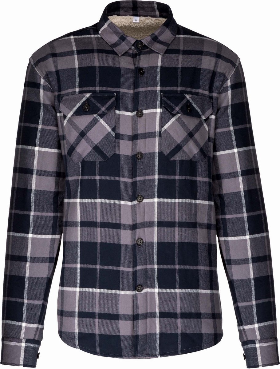 Kariban Heren Sherpa Gevoerd Geruite Shirt Jasje Stormgrijs Marineblauw