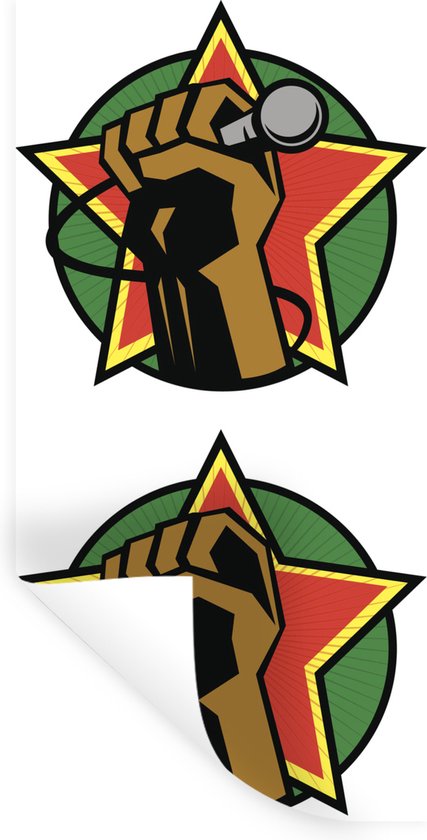 Muurstickers - Sticker Folie - Een illustratie van vuisten met reggae kleuren - 20x40 cm - Plakfolie - Muurstickers Kinderkamer - Zelfklevend Behang - Zelfklevend behangpapier - Stickerfolie