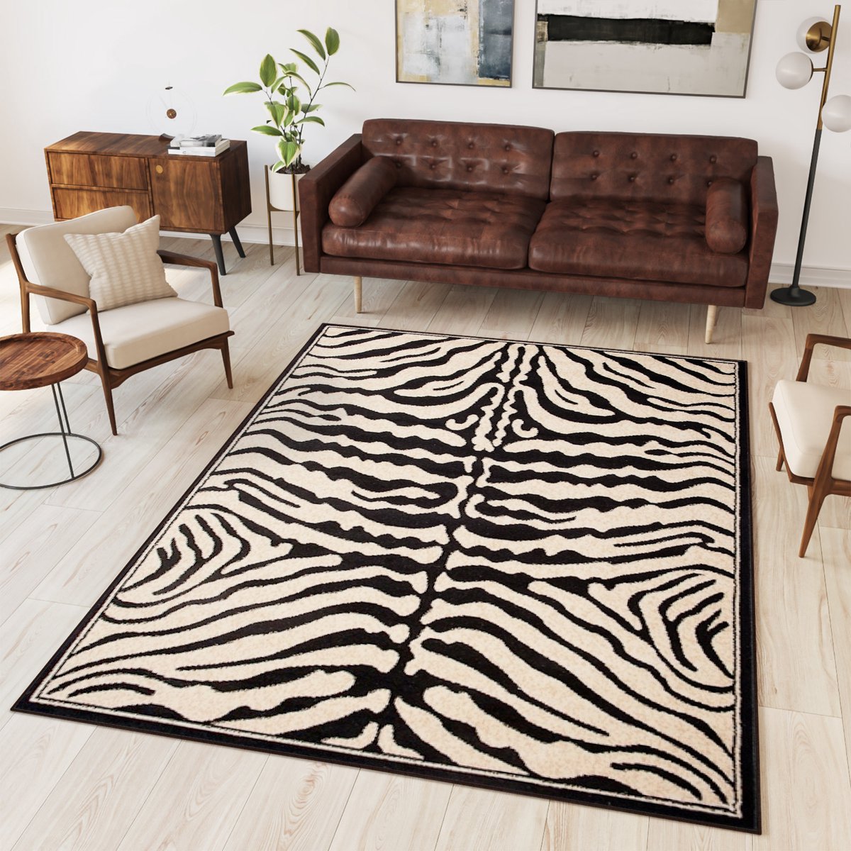 Tapiso Atlas PP Vloerkleed Zwart Beige Zebra Woonkamer Tapijt Maat- 130x190