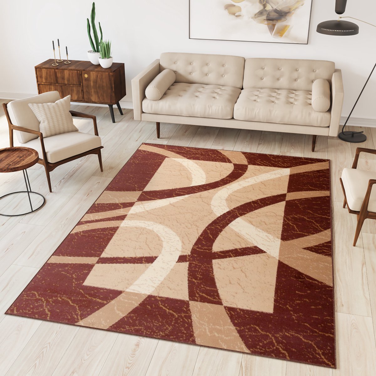 Tapiso Dream Vloerkleed Bruin Beige Modern Cirkels Woonkamer Tapijt Maat- 140x200
