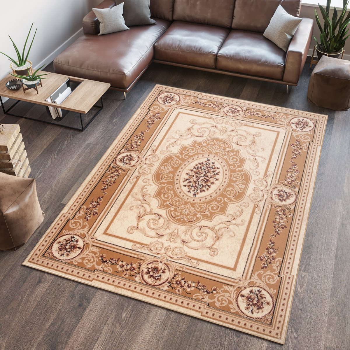 Tapiso Atlas PP Vloerkleed Beige Oriental Woonkamer Tapijt Maat- 220x300