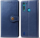 Motorola Moto G8 Power Lite Hoesje - Mobigear - Snap Button Serie - Kunstlederen Bookcase - Blauw - Hoesje Geschikt Voor Motorola Moto G8 Power Lite