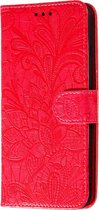 Motorola Moto E6s (2020) Hoesje - Mobigear - Flowers Serie - Kunstlederen Bookcase - Rood - Hoesje Geschikt Voor Motorola Moto E6s (2020)