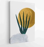 Gold tropical wall arts vector. Botanical line art drawing with watercolor brush 3 - Moderne schilderijen – Vertical – 1899820969 - 115*75 Vertical