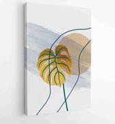 Gold tropical wall arts vector. Botanical line art drawing with watercolor brush 1 - Moderne schilderijen – Vertical – 1899820960 - 115*75 Vertical