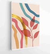 Botanical wall art vector set. Golden foliage line art drawing with abstract shape 2 - Moderne schilderijen – Vertical – 1897757353 - 80*60 Vertical