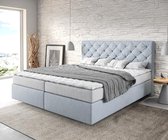 Boxspringbed Dream-Great plat weefsel Pastellblau 180x200 met matras en topper