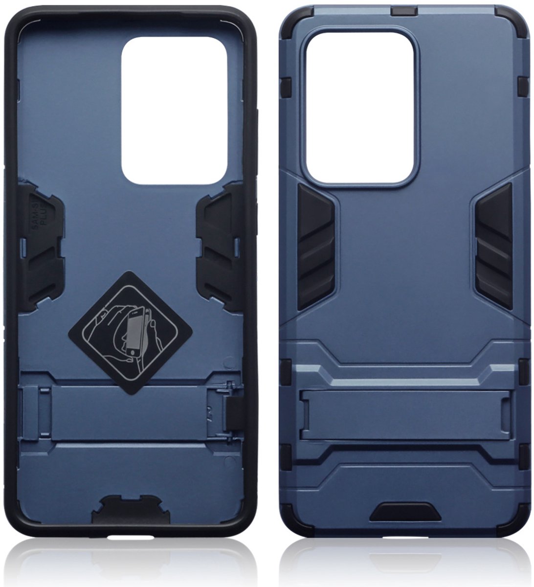 Qubits - Double Armor Layer hoes met stand - Geschikt voor Samsung Galaxy S20 Ultra - Blauw