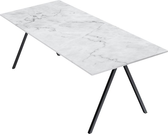 Marmeren Eettafel – Carrara Wit (V-poot) – 140 x 100 cm