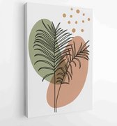 Botanical wall art vector set. Earth tone boho foliage line art drawing with abstract shape. 1 - Moderne schilderijen – Vertical – 1825140161 - 80*60 Vertical