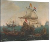 Hollandse schepen overzeilen Spaanse galeien onder de Engelse kust, Hendrik Cornelisz. Vroom - Foto op Canvas - 60 x 45 cm