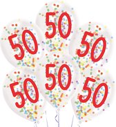 Amscan Ballonnen Confetti 50 Jaar 27,5 Cm Latex Wit 6 Stuks