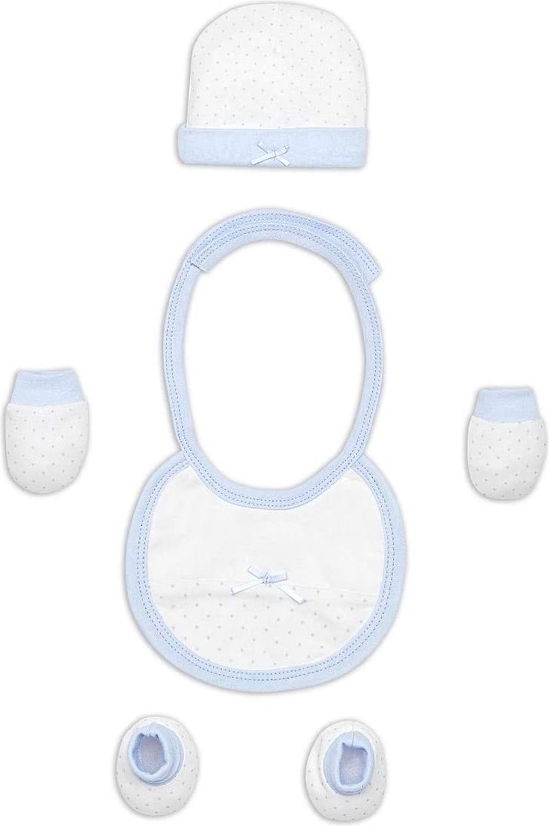 Interbaby Babyaccessoires Newborn Katoen Wit/blauw 4-delig