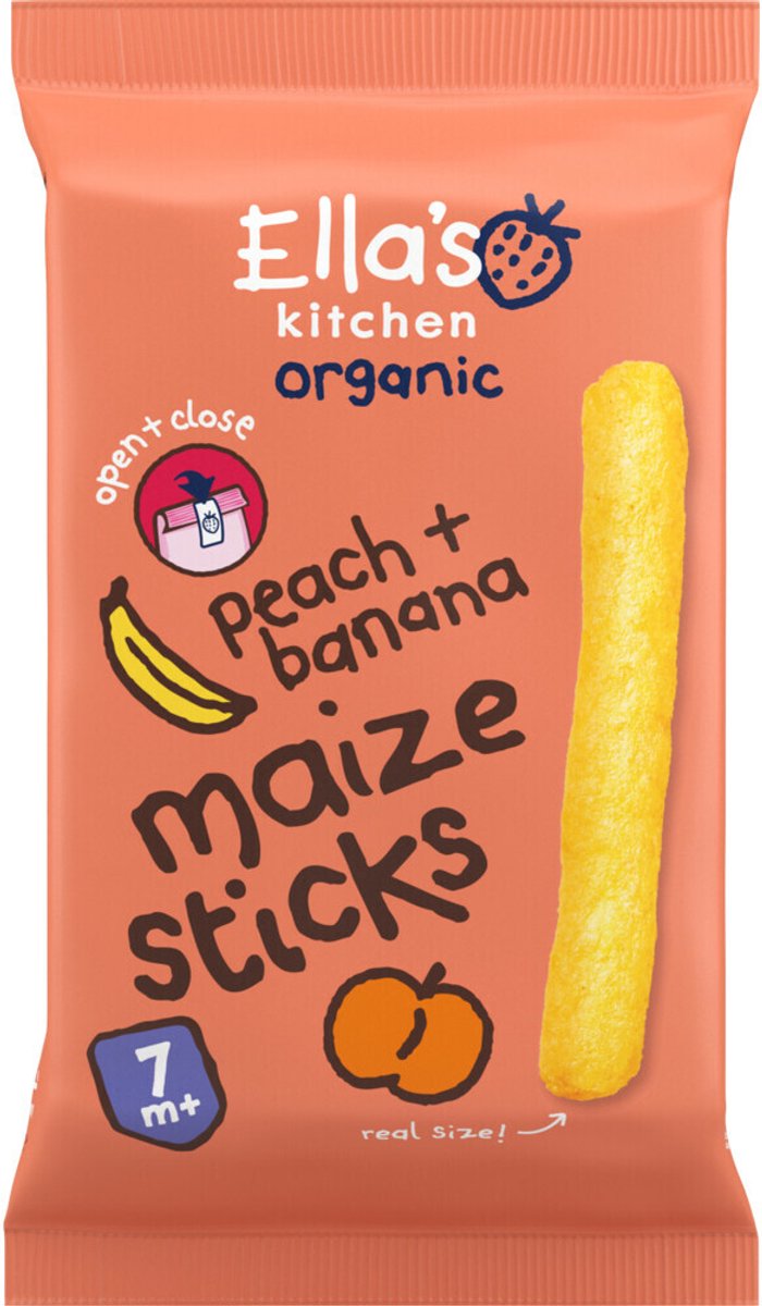 Goedkoopste Ella's kitchen Gepoft Smikkelstengels 7 m Perzik Banaan 16 gr - 5x 16 gr - Voordeelverpakking