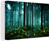 Canvas Schilderij Vuurvliegjes verlichten een bos - 60x40 cm - Wanddecoratie