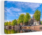 Canvas Schilderij Zonnige impressie van de Prinsengracht in Amsterdam - 30x20 cm - Wanddecoratie