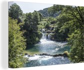 Canvas Schilderij Watervallen in het Nationaal park Krka in Kroatië - 90x60 cm - Wanddecoratie
