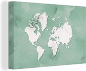 Canvas Wereldkaart - 60x40 - Wanddecoratie Wereldkaart - Groen - Waterverf