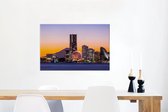 Canvas Schilderij Kleurrijke skyline van Yokohama in Japan - 90x60 cm - Wanddecoratie