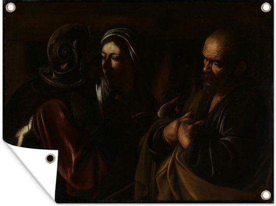 Tuinposter - Tuindoek - Tuinposters buiten - De verloochening van Petrus - een schilderij van Caravaggio - 120x90 cm - Tuin
