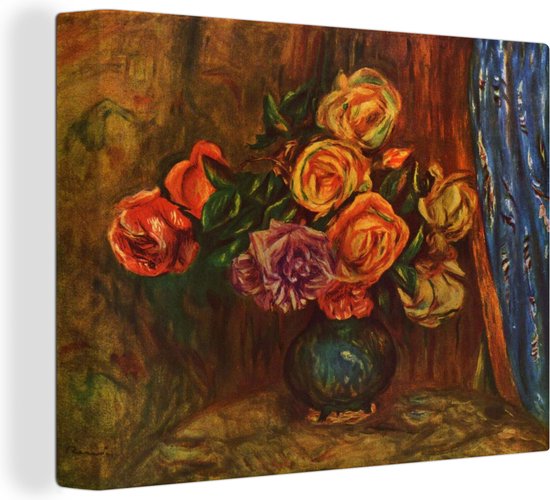 Canvas Schilderij Rozen in een vaas - Schilderij van Pierre-Auguste Renoir - 40x30 cm - Wanddecoratie