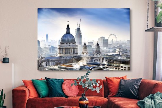 Canvas schilderij 150x100 cm - Wanddecoratie De skyline van Londen met de St Paul's Cathedral - Muurdecoratie woonkamer - Slaapkamer decoratie - Kamer accessoires - Schilderijen