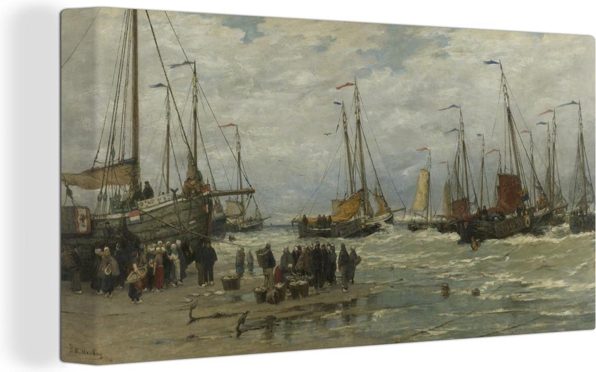 Canvas Schilderij Pinken in de branding - Schilderij van Hendrik Willem Mesdag - 40x20 cm - Wanddecoratie - OneMillionCanvasses