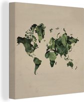 Canvas Wereldkaart - 20x20 - Wanddecoratie Wereldkaart - Planten - Patroon