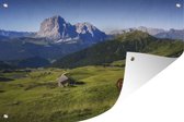 Tuinposter - Tuindoek - Tuinposters buiten - Koe - Berg - Alpen - 120x80 cm - Tuin