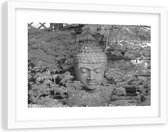 Foto in frame , Boeddha tussen bladeren  , 120x80cm , grijs , Premium print