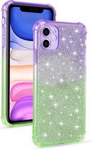 Voor iPhone 11 Pro Max Gradient Glitter Poeder Schokbestendig TPU Beschermhoes (Paars Groen)