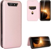 Voor Blackview BV5500 / BV5500 Pro / BV5500 Plus Koolstofvezel Textuur Magnetische Horizontale Flip TPU + PC + PU Lederen Case met Kaartsleuf (Roze)