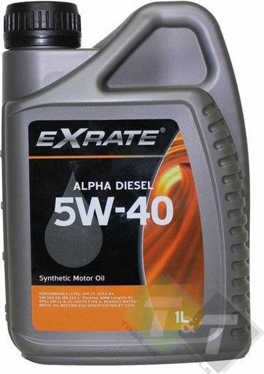 Motorolie, 5W40, 1 liter inhoud, Exrate