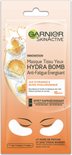 Garnier Skinactive Hydra Bomb oogmasker met sinaasappelsap en hyaluronzuur voor hydratatie.