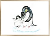 Poster Met Metaal Gouden Lijst - Leuke Pinguins Poster