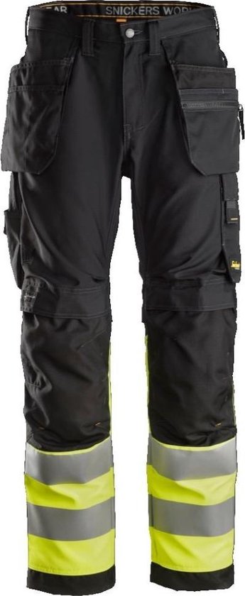 Snickers Work Trousers + AllroundWork HV Holster Pockets 6233 - Hommes - Zwart/ Jaune - 56