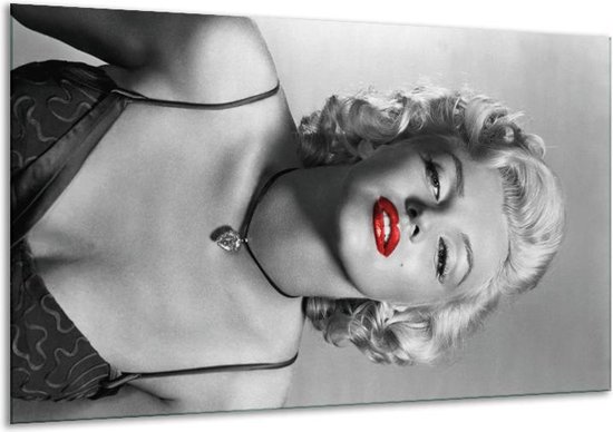 Schilderij Op Canvas Marilyn Monroe - Zwart, Wit, Rood - 120x70cm 1Luik - Foto Op Canvas - GroepArt 6000+ Schilderijen 0p Canvas Art Collectie - Wanddecoratie - Woonkamer - Slaapkamer - Canvas Print