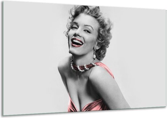 Glasschilderij Marilyn Monroe - Grijs, Zwart - 120x70cm 1Luik - Foto Op Glas - Geen Acrylglas Schilderij - GroepArt 6000+ Glasschilderijen Art Collectie - Wanddecoratie - Woonkamer - Slaapkamer