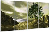 GroepArt - Glasschilderij - Natuur - Groen, Grijs, Wit - 160x80cm 4Luik - Foto Op Glas - Geen Acrylglas Schilderij - 6000+ Glasschilderijen Collectie - Wanddecoratie