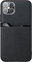 Voor iPhone 12/12 Pro Huidvriendelijk mat leer + TPU all-inclusive telefoonhoes met metalen ijzeren plaat (zwart)