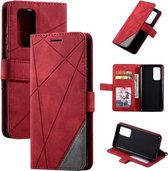 Voor Huawei P40 Skin Feel Splicing Horizontale flip lederen hoes met houder & kaartsleuven & portemonnee & fotolijst (rood)