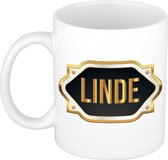 Linde naam cadeau mok / beker met gouden embleem - kado verjaardag/ moeder/ pensioen/ geslaagd/ bedankt