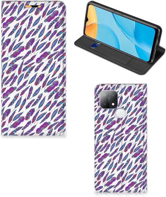 Flip Cover OPPO A15 Telefoonhoesje Feathers Color
