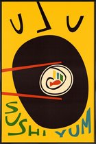 JUNIQE - Poster in kunststof lijst Yum Sushi -30x45 /Geel & Zwart