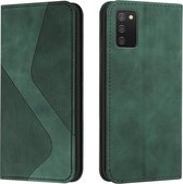 Voor Samsung Galaxy A02s EU Versie Huid Voel Magnetisch S-type Effen Kleur Horizontale Flip Lederen Case met Houder & Kaartsleuf & Portemonnee (Groen)