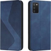 Voor Samsung Galaxy A02s US Versie Huid Voel Magnetisch S-type Effen Kleur Horizontale Flip Lederen Case met Houder & Kaartsleuf & Portemonnee (Blauw)