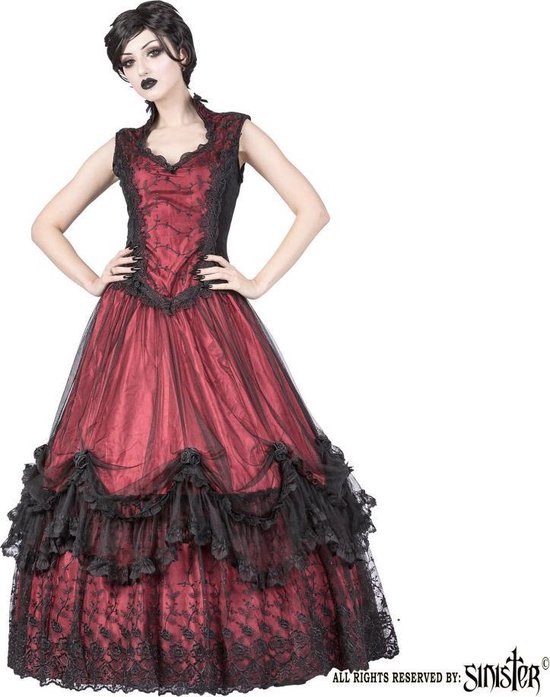 Sinister Lange jurk -5XL- 1080 Bordeaux rood/Zwart