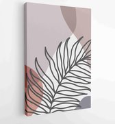 Earth tone background foliage line art drawing with abstract shape and watercolor 1 - Moderne schilderijen – Vertical – 1921715396 - 50*40 Vertical